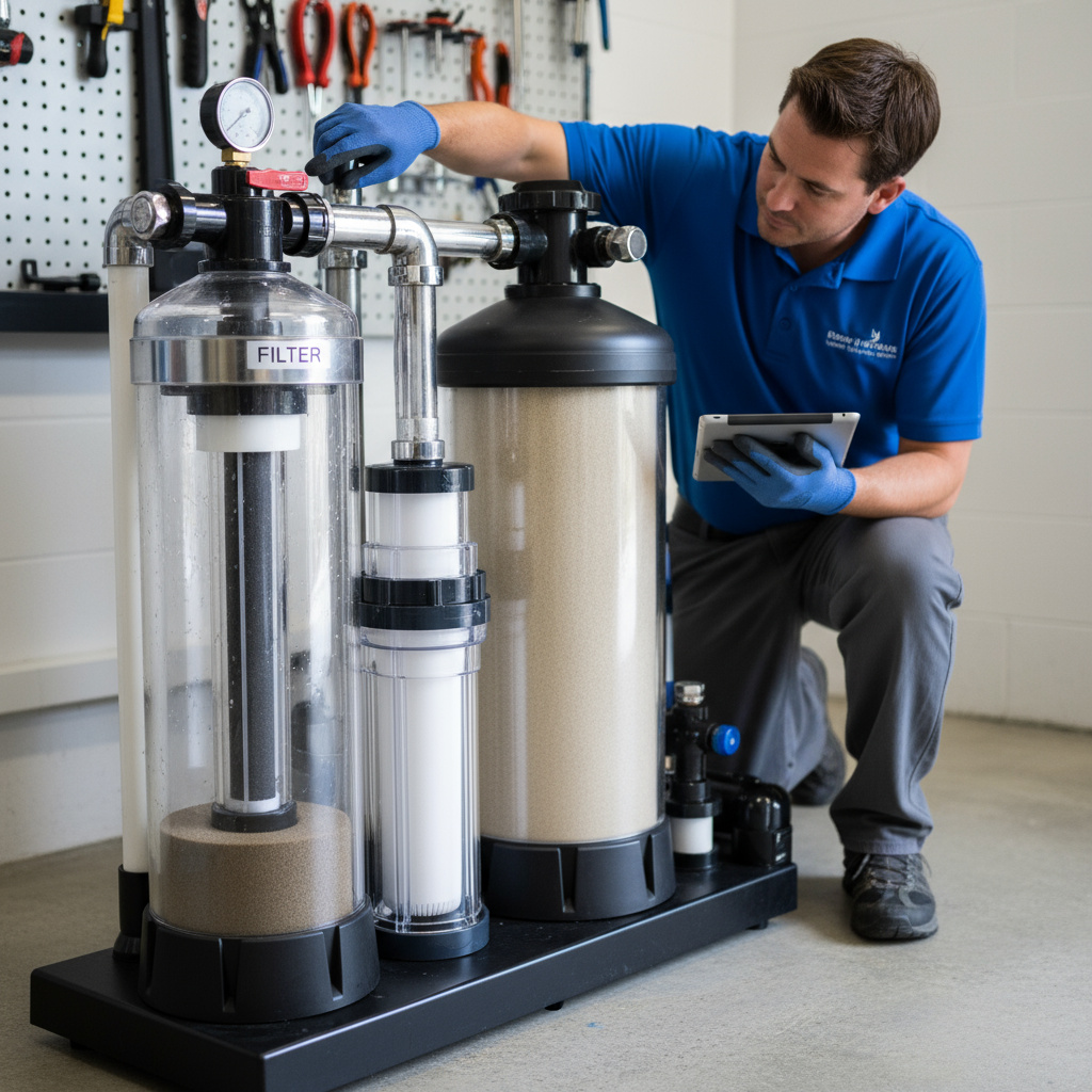 Techniker prüft sauberes Filtersystem